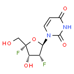 ChemSpider 2D Image | 1-[(2R,3R,4S,5S)-3,5-Difluoro-4-hydroxy-5-(hydroxymethyl)tetrahydro-2-furanyl]-2,4(1H,3H)-pyrimidinedione (non-preferred name) | C9H10F2N2O5