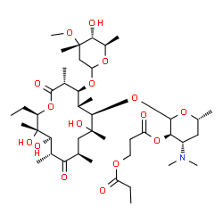 ChemSpider 2D Image | (3R,4S,6R)-4-(Dimethylamino)-2-{[(3R,4S,5S,6R,7S,9R,11R,12R,13S,14R)-14-ethyl-7,12,13-trihydroxy-4-{[(4S,5R,6R)-5-hydroxy-4-methoxy-4,6-dimethyltetrahydro-2H-pyran-2-yl]oxy}-3,5,7,9,11,13-hexamethyl-2
,10-dioxooxacyclotetradecan-6-yl]oxy}-6-methyltetrahydro-2H-pyran-3-yl 3-(propionyloxy)propanoate (non-preferred name) | C43H75NO16