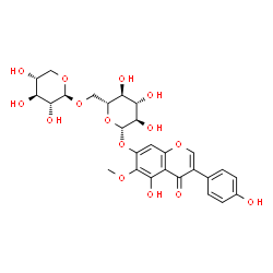 ChemSpider 2D Image | 5-Hydroxy-3-(4-hydroxyphenyl)-6-methoxy-4-oxo-4H-chromen-7-yl 6-O-beta-D-xylopyranosyl-beta-D-glucopyranoside | C27H30O15