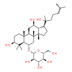 ChemSpider 2D Image | (3beta,6alpha,12beta,14beta)-3,12,20-Trihydroxydammar-24-en-6-yl beta-D-glucopyranoside | C36H62O9