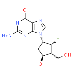ChemSpider 2D Image | 2-Amino-9-[(1S,2R,3R,4S)-2-fluoro-4-hydroxy-3-(hydroxymethyl)cyclopentyl]-1,9-dihydro-6H-purin-6-one | C11H14FN5O3