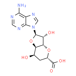 ChemSpider 2D Image | (2R,3R,3aS,5S,7R,7aR)-2-(6-Amino-9H-purin-9-yl)-3,7-dihydroxyhexahydro-2H-furo[3,2-b]pyran-5-carboxylic acid | C13H15N5O6