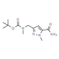 ChemSpider 2D Image | tert-Butyl ((5-carbamoyl-1-methyl-1H-pyrazol-3-yl)methyl)(methyl)carbamate | C12H20N4O3