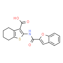 ChemSpider 2D Image | 2-[(1-Benzofuran-2-ylcarbonyl)amino]-4,5,6,7-tetrahydro-1-benzothiophene-3-carboxylic acid | C18H15NO4S