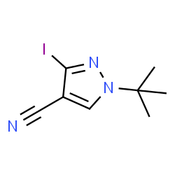 ChemSpider 2D Image | 3-Iodo-1-(2-methyl-2-propanyl)-1H-pyrazole-4-carbonitrile | C8H10IN3
