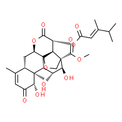 ChemSpider 2D Image | Methyl (2R,3R,6R,8S,12S,13S,14S,15R,16R,17S)-3-{[(2E)-3,4-dimethyl-2-pentenoyl]oxy}-12,15,16-trihydroxy-9,13-dimethyl-4,11-dioxo-5,19-dioxapentacyclo[12.5.0.0~1,6~.0~2,17~.0~8,13~]nonadec-9-ene-17-car
boxylate | C28H36O11