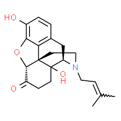 ChemSpider 2D Image | (5alpha)-3,14-Dihydroxy-17-(3-methyl-2-buten-1-yl)-4,5-epoxymorphinan-6-one | C21H25NO4