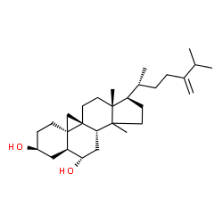 ChemSpider 2D Image | (3beta,5alpha,6alpha,9beta,14xi)-14-Methyl-9,19-cycloergost-24(28)-ene-3,6-diol | C29H48O2