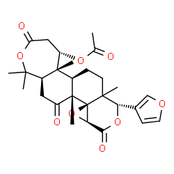 ChemSpider 2D Image | (5S,5aR,5bR,8S,10aS,11aR,11bR,13aR)-8-(3-Furyl)-1,1,5a,7a,11b-pentamethyl-3,10,12-trioxohexadecahydrooxireno[4,4a]isochromeno[6,5-g][2]benzoxepin-5-yl acetate | C28H34O9
