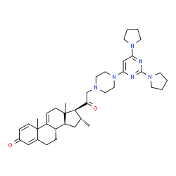 ChemSpider 2D Image | (10xi,13xi,16alpha)-21-{4-[2,6-Di(1-pyrrolidinyl)-4-pyrimidinyl]-1-piperazinyl}-16-methylpregna-1,4,9(11)-triene-3,20-dione | C38H52N6O2