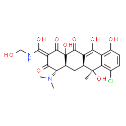 ChemSpider 2D Image | (2Z,4S,4aS,5aS,6S)-7-Chloro-4-(dimethylamino)-6,10,11,12a-tetrahydroxy-2-{hydroxy[(hydroxymethyl)amino]methylene}-6-methyl-4a,5a,6,12a-tetrahydro-1,3,12(2H,4H,5H)-tetracenetrione | C23H25ClN2O9