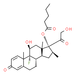 ChemSpider 2D Image | (10xi,11beta,13xi,16beta)-9-Fluoro-11,21-dihydroxy-16-methyl-3,20-dioxopregna-1,4-dien-17-yl valerate | C27H37FO6
