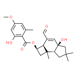 ChemSpider 2D Image | (2R,2aR,4aR,7aR)-3-Formyl-4a-hydroxy-6,6,7b-trimethyl-2,2a,4a,5,6,7,7a,7b-octahydro-1H-cyclobuta[e]inden-2-yl 2-hydroxy-4-methoxy-6-methylbenzoate | C24H30O6