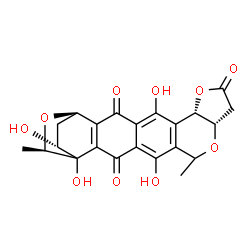 ChemSpider 2D Image | (1R,7S,11S,20R,23R)-5,15,19,23-Tetrahydroxy-13,20-dimethyl-8,12,21-trioxahexacyclo[17.2.2.0~2,18~.0~4,16~.0~6,14~.0~7,11~]tricosa-2(18),4(16),5,14-tetraene-3,9,17-trione | C22H20O10
