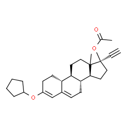 ChemSpider 2D Image | (13xi,17alpha)-3-(Cyclopentyloxy)-19-norpregna-3,5-dien-20-yn-17-yl acetate | C27H36O3