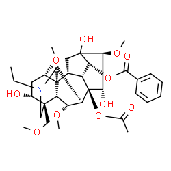 ChemSpider 2D Image | (1alpha,3alpha,6alpha,13xi,14alpha,15alpha,16beta,17R)-8-Acetoxy-20-ethyl-3,13,15-trihydroxy-1,6,16-trimethoxy-4-(methoxymethyl)aconitan-14-yl benzoate | C34H47NO11
