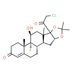ChemSpider 2D Image | (4aS,4bR,5S,9aR,10aS,10bS)-6b-(Chloroacetyl)-4b-fluoro-5-hydroxy-4a,6a,8,8-tetramethyl-3,4,4a,4b,5,6,6a,6b,9a,10,10a,10b,11,12-tetradecahydro-2H-naphtho[2',1':4,5]indeno[1,2-d][1,3]dioxol-2-one | C24H32ClFO5