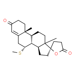 ChemSpider 2D Image | (7R,8R,9S,10R,14S,17R)-10,13-Dimethyl-7-(methylsulfanyl)-1,6,7,8,9,10,11,12,13,14,15,16-dodecahydro-3'H-spiro[cyclopenta[a]phenanthrene-17,2'-furan]-3,5'(2H,4'H)-dione | C23H32O3S