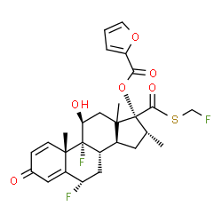 ChemSpider 2D Image | (6alpha,11beta,13xi,16alpha,17alpha)-6,9-Difluoro-17-{[(fluoromethyl)sulfanyl]carbonyl}-11-hydroxy-16-methyl-3-oxoandrosta-1,4-dien-17-yl 2-furoate | C27H29F3O6S