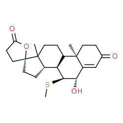 ChemSpider 2D Image | (6S,7S,8R,10R,14S,17R)-6-Hydroxy-10,13-dimethyl-7-(methylsulfanyl)-1,6,7,8,9,10,11,12,13,14,15,16-dodecahydro-3'H-spiro[cyclopenta[a]phenanthrene-17,2'-furan]-3,5'(2H,4'H)-dione | C23H32O4S