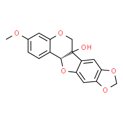 ChemSpider 2D Image | (12aR)-3-Methoxy-6H-[1,3]dioxolo[5,6][1]benzofuro[3,2-c]chromen-6a(12aH)-ol | C17H14O6