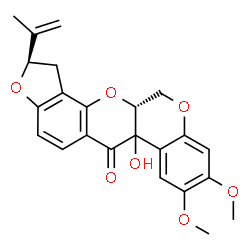 ChemSpider 2D Image | (2R,12aR)-6a-Hydroxy-2-isopropenyl-8,9-dimethoxy-1,2,12,12a-tetrahydrochromeno[3,4-b]furo[2,3-h]chromen-6(6aH)-one | C23H22O7
