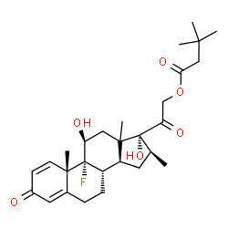 ChemSpider 2D Image | (11beta,13xi,16beta)-9-Fluoro-11,17-dihydroxy-16-methyl-3,20-dioxopregna-1,4-dien-21-yl 3,3-dimethylbutanoate | C28H39FO6