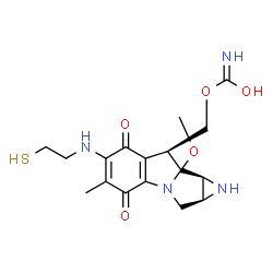ChemSpider 2D Image | {(1aS,8S,8bS)-8a-Methoxy-5-methyl-4,7-dioxo-6-[(2-sulfanylethyl)amino]-1,1a,2,4,7,8,8a,8b-octahydroazireno[2',3':3,4]pyrrolo[1,2-a]indol-8-yl}methyl hydrogen carbonimidate | C17H22N4O5S