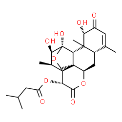 ChemSpider 2D Image | (1beta,10xi,11alpha,12alpha,15beta)-1,11,12-Trihydroxy-2,16-dioxo-11,20-epoxypicras-3-en-15-yl 3-methylbutanoate | C25H34O9