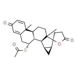 ChemSpider 2D Image | S-[(4bS,7S,7aS,8aS,8bS,8cR,9R)-4a,6a-Dimethyl-2,5'-dioxo-2,4',4b,5,5',6,6a,7a,8,8a,8b,8c,9,10-tetradecahydro-3'H,4aH-spiro[cyclopropa[4,5]cyclopenta[1,2-a]phenanthrene-7,2'-furan]-9-yl] ethanethioate | C25H30O4S