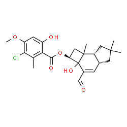 ChemSpider 2D Image | (2S,4aR,7aR)-3-Formyl-2a-hydroxy-6,6,7b-trimethyl-2,2a,4a,5,6,7,7a,7b-octahydro-1H-cyclobuta[e]inden-2-yl 3-chloro-6-hydroxy-4-methoxy-2-methylbenzoate | C24H29ClO6