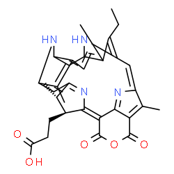 ChemSpider 2D Image | 3-[(1E,9Z,22S,23S)-12-Ethyl-13,18,22,27-tetramethyl-3,5-dioxo-17-vinyl-4-oxa-8,24,25,26-tetraazahexacyclo[19.2.1.1~6,9~.1~11,14~.1~16,19~.0~2,7~]heptacosa-1,6(27),7,9,11,13,15,17,19,21(24)-decaen-23-y
l]propanoic acid | C33H32N4O5