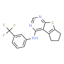 ChemSpider 2D Image | N-[3-(Trifluoromethyl)phenyl]-6,7-dihydro-5H-cyclopenta[4,5]thieno[2,3-d]pyrimidin-4-amine | C16H12F3N3S