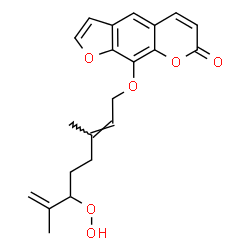 ChemSpider 2D Image | 9-{[(2E)-6-Hydroperoxy-3,7-dimethyl-2,7-octadien-1-yl]oxy}-7H-furo[3,2-g]chromen-7-one | C21H22O6