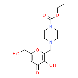ChemSpider 2D Image | Ethyl 4-{[3-hydroxy-6-(hydroxymethyl)-4-oxo-4H-pyran-2-yl]methyl}-1-piperazinecarboxylate | C14H20N2O6