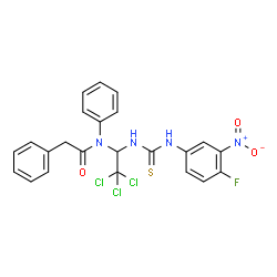 ChemSpider 2D Image | N,2-Diphenyl-N-(2,2,2-trichloro-1-{[(4-fluoro-3-nitrophenyl)carbamothioyl]amino}ethyl)acetamide | C23H18Cl3FN4O3S