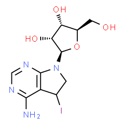 ChemSpider 2D Image | 5-Iodo-7-(beta-D-ribofuranosyl)-6,7-dihydro-5H-pyrrolo[2,3-d]pyrimidin-4-amine | C11H15IN4O4