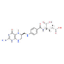 ChemSpider 2D Image | N-[4-({[(6S)-2-Amino-5-methyl-4-oxo-1,4,5,6,7,8-hexahydro-6-pteridinyl]methyl}amino)benzoyl](~13~C_5_)glutamic acid | C1513C5H25N7O6