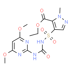 ChemSpider 2D Image | Ethyl 4-{[(4,6-dimethoxy-2-pyrimidinyl)carbamoyl]sulfamoyl}-1-methyl-1H-pyrazole-5-carboxylate | C14H18N6O7S