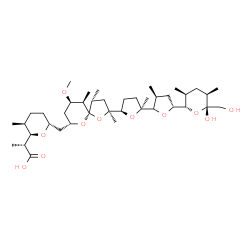 ChemSpider 2D Image | (2R)-2-[(2R,3S,6R)-6-{[(2S,4R,5R,7R,9R,10R)-2-{(2S,3'S,5R,5'R)-5'-[(2S,3S,5R,6R)-6-Hydroxy-6-(hydroxymethyl)-3,5-dimethyltetrahydro-2H-pyran-2-yl]-2,3'-dimethyloctahydro-2,2'-bifuran-5-yl}-9-methoxy-2
,4,10-trimethyl-1,6-dioxaspiro[4.5]dec-7-yl]methyl}-3-methyltetrahydro-2H-pyran-2-yl]propanoic acid | C40H68O11