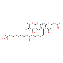 ChemSpider 2D Image | 5-(14-Hydroxy-14-methyl-6-oxopentadecyl)-2-(2-hydroxypropyl)-4-oxo-4H-chromen-7-yl 6-deoxy-alpha-L-mannopyranoside | C34H52O10