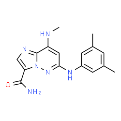 ChemSpider 2D Image | 6-[(3,5-Dimethylphenyl)amino]-8-(methylamino)imidazo[1,2-b]pyridazine-3-carboxamide | C16H18N6O