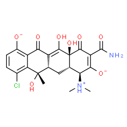 ChemSpider 2D Image | (5S,5aS,6aS,7S,10aS)-9-Carbamoyl-4-chloro-7-(dimethylammonio)-5,10a,11-trihydroxy-5-methyl-10,12-dioxo-5,5a,6,6a,7,10,10a,12-octahydro-1,8-tetracenediolate | C22H22ClN2O8
