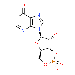 ChemSpider 2D Image | (4aR,6R,7R,7aS)-7-Hydroxy-6-(6-oxo-1,6-dihydro-9H-purin-9-yl)tetrahydro-4H-furo[3,2-d][1,3,2]dioxaphosphinin-2-olate 2-oxide | C10H10N4O7P