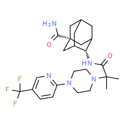 ChemSpider 2D Image | (1s,4r)-4-[(2-Methyl-2-{4-[5-(trifluoromethyl)-2-pyridinyl]-1-piperazinyl}propanoyl)amino]-1-adamantanecarboxamide | C25H34F3N5O2