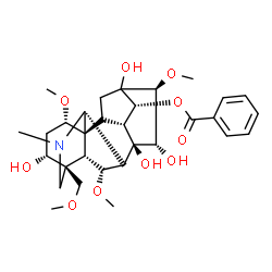 ChemSpider 2D Image | (1alpha,3alpha,7beta,13xi,14alpha,15alpha,16beta)-3,8,13,15-Tetrahydroxy-1,6,16-trimethoxy-4-(methoxymethyl)-20-methylaconitan-14-yl benzoate | C31H43NO10
