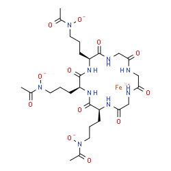 ChemSpider 2D Image | Iron(3+) cyclo(glycylglycylglycyl-N~5~-acetyl-N~5~-oxido-L-ornithyl-N~5~-acetyl-N~5~-oxido-L-ornithyl-N~5~-acetyl-N~5~-oxido-L-ornithyl) | C27H42FeN9O12
