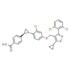 ChemSpider 2D Image | 4-[(1S,2S)-2-(2-Chloro-4-{[5-cyclopropyl-3-(2,6-dichlorophenyl)-1,2-oxazol-4-yl]methoxy}phenyl)cyclopropyl]benzoic acid | C29H22Cl3NO4