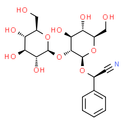 ChemSpider 2D Image | (2R)-{[2-O-(beta-D-Glucopyranosyl)-beta-D-glucopyranosyl]oxy}(phenyl)acetonitrile | C20H27NO11