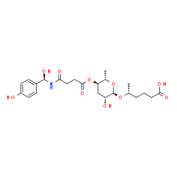 ChemSpider 2D Image | (5R)-5-{[3,6-Dideoxy-4-O-(4-{[(R)-hydroxy(4-hydroxyphenyl)methyl]amino}-4-oxobutanoyl)-alpha-L-arabino-hexopyranosyl]oxy}hexanoic acid | C23H33NO10